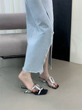 Way With Stylish Cool Slippers Wearing 2025 Summer New Square Toe And High-Heeled Sandals