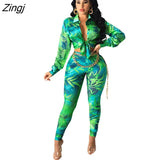 Femme Print Jacket & Trousers Office Lady Outfits Autumn Women two Pieces set Chain Print Button Coat & Pants Suit