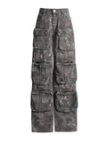 2025 New Personality Street Trend Camouflage Multi-Pocket Design Loose Type Low Waist Cargo