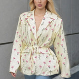 Women's Clothing 2025 Spring And Autumn New Fashion Printing Loose Suit Tie With Waist Suit