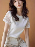 Short-Sleeved T-Shirt Women 2025 New Summer Explosion Design With A Unique And Beautiful Temperament Lace Splicing