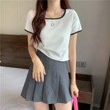 Zingj Embroidery T-Shirt Female Ins Tide Short Hot Girl Slim Pure Desire Wind Slim Short Sleeved Shirt 2024 Summer