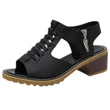 Heel Side Zipper Fish Mouth Sandals Women Large Size Square With Roman Wind Outside Wearing Cool Slippers