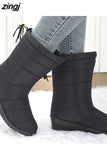 Women Waterproof Snow Boots Mid-Calf Down High Bota Ladies Winter Shoes Woman Plush Insole Botas Mujer