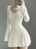 Simple Knitted Long Sleeve Mini Dress- Outfit