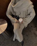 And Winter Pure Color Round Collar Jersey Sweater Set Of Women's Loose Knitted Sweater Broad Leg Trousers Scarf Three
