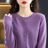 Zingj Autumn Long-Sleeved Sweater Pure Color Simple Temperament Cardigan On The Clothes With Women's Sweater Small Coat-Outfit