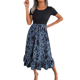 Wind Shooting Spring And Summer Leisure Leopard-Print Lotus Leaf Side Long Dress Women's