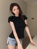 Zingj Polka Dot Round Collar Short Sleeved T Shirt Women's Wear 2024 Summer Short Slim Show Thin With Casual Student