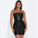 Zingj Women's Wear 2023 Summer Sexy Off-The-Shoulder Belt Purse Hip Dress Sequin PU Leather Dress