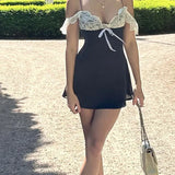 Lace Patchwork Tie Up Mini DressOutfit