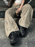 Water Wash Retro To Do Old Work Clothes High-Waist Jeans Babes BF Wind Straight Loose Leisure
