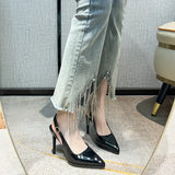 Leather High Heels Women 2025 Summer New Fine Heel Sexy Temperament Does Not Tired Feet Waterproof Table Behind The Empty Head