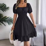 Shooting 2025 Spring And Summer Leisure Side Short Sleeves To Close The Waist Lotus Leaf Side A Dress Women's