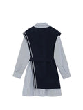 Women's Two Piece Outfits Korean Streetwear Style Striped Shirt Dress And Knitted Vest Belt Female 2023 Autumn Casual
