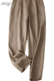 Summer Breathable Pants Large Size Loose Harem Ankle-Length Pants Cotton Linen Casual Pocket Black Elastic High Waist