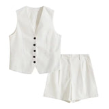 Women's Linen-Blend Vests In Spring And Summer 2025S + Shorts Sets Of Trendy