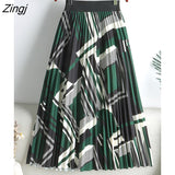 2022 Trend Spring Summer Women Korean Fashion Geometric Aesthetic High Waist Midi Long Pleated A Line Skirt