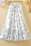 floral print chiffon skirts women Sprint Summer korean A line Pink streetwear high waist ladies midi