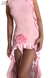 3D Flowers Patchwork Sleeveless Mini Dress 2023 Sexy Women Mesh See Through Split Irregular Hem Tassels Dress