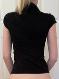 Retro Two-Sided Pocket Polo Collar Short Casual T-Shirt T-Shirt T-Shirt Buckle Work-Loaded