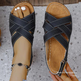 Asia Large-Size Cross-Band Exposed Toe Thick-Soled Sandals Women Magic Stick Hollow Loose Cake Beach Cool