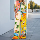 Women's Clothing Printing Color Loose Waist Pocket Broad Legs Casual Fashion Set Women's Two