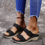 2025 Summer New Retro Leisure Water Drill Flowers High Heel One-Word Female Slope And