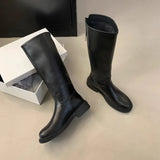 Winter New Korean Version Of Soft Leather Round Head High Boots But Knee Knight Boots Around The Zipper Long Boots