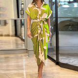 Women's Summer Tidling With Short Sleeve Single Buckle Solid Color Shirt Dress