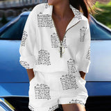 Women's New Spring Fashion Set Long-Sleeved Print Zipper Top Shorts Two-Piece