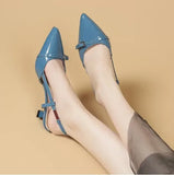 Patent Leather Heeled Sandals Women 2025 Summer New Retro Style And Korean Version Of Casual Single-Shoe