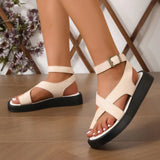 Women 2025 New Large-Size Coated Toe Polyurethane Thick Bottom Roman Wind Belt Buckle Wear Women's Beach
