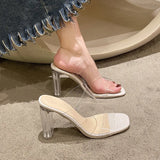 Beautiful High Heel Slippers Women Summer Wearing Crystal Coarse Sandals French Half-Drag Temperament Cool
