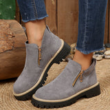 New Large-Size Double Zipper Thick-Bottomed Martin Boots Women's Short-Head Velvet Rough And Bare