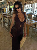 Spring New Crochet Deep Strap Knitted Sleeveless Hollow Slimming Sexy Dress Women's