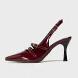 Arc De Triomphe Baotou Mary Jane Sandals Woman 25 New Pointed Cat And A Word Buckle Behind The