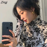 Women Floral Tops Daily Retro Blusas Basic Spring Long Sleeve Simple Elegant Mujer Ins Chic New Stylish Vintage