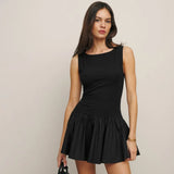 Zingj Women's Wear Summer 2024 New Solid Color Sleeveless Splicing Dress Women's