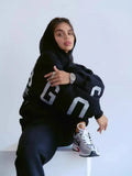 Women's Loose Leisure Back Print Thicken With Long-Sleeved Jacket Suit
