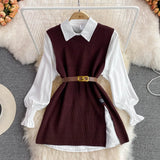 Zingj Sleeve White Shirt Women's Age Sweet Loose Cover Meat Open Fork Vest Sweater