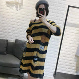 Zingj Version Of The Hollow Hole In The Long Sweater Female Lovers Stripes Loose Color Dark Versatile Knit Niche-Outfit