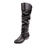Large-Size Flat Bottom Boots 2025 Autumn And Winter New Round Head Folded High-Valley Knight Boots