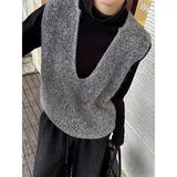 Retro Striped Big V-Neck Knitted Vest Vest Sweater Woman In Autumn 2025 Overlay