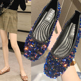 Women's shoes new spring and autumn shoes shallow mouth set of flat shoes women's bean shoes women's sequins single shoe