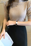 Short Sleeve Solid Summer 2023 New Tank Top Women Knitwear Half High Collar Spring Bottoming Shirt Thin Knit Vest