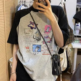 Cartoon Print Raglan Short Sleeve TeeOutfit