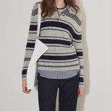 Polo Collar Knitted Sweater For Women's Autumn New Niche Gentle And Simple Loose Long-Sleeved