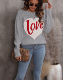 And Winter New Loose Love Letter Round Collar Knitted Shirt Long-Sleeved Sweater