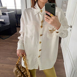 Zingj Cardigan Female Top Spring 2024 New Striped Metal Button Lapel Loose Type Thin Temperament